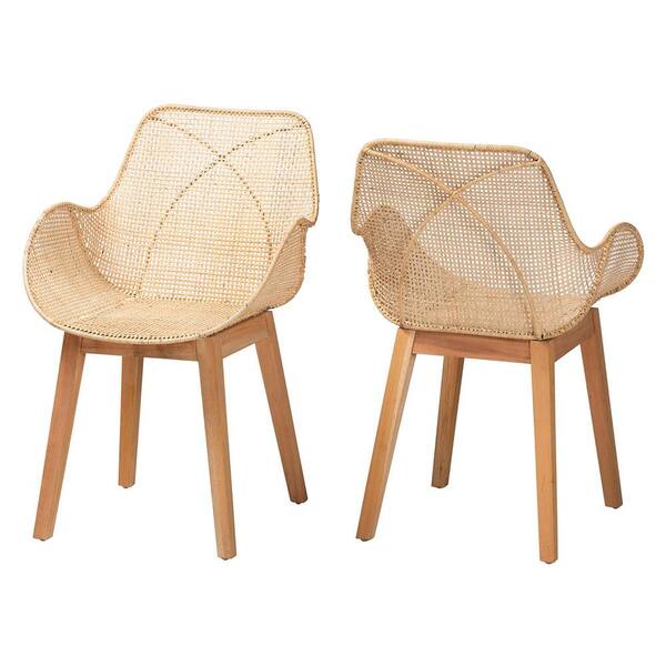 bali & pari Ballerina Mahogany and Natural Rattan Dining Chair (Set of 2)