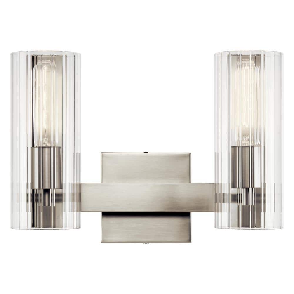 Brushed Nickel 2-Light Vanity with Clear Fluted Glass