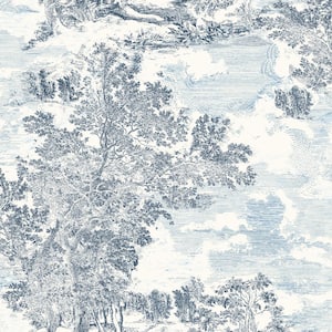 Serene Scenes Toile Sapphire Vinyl Peel and Stick Wallpaper Roll ( Covers 30.75 sq. ft. )