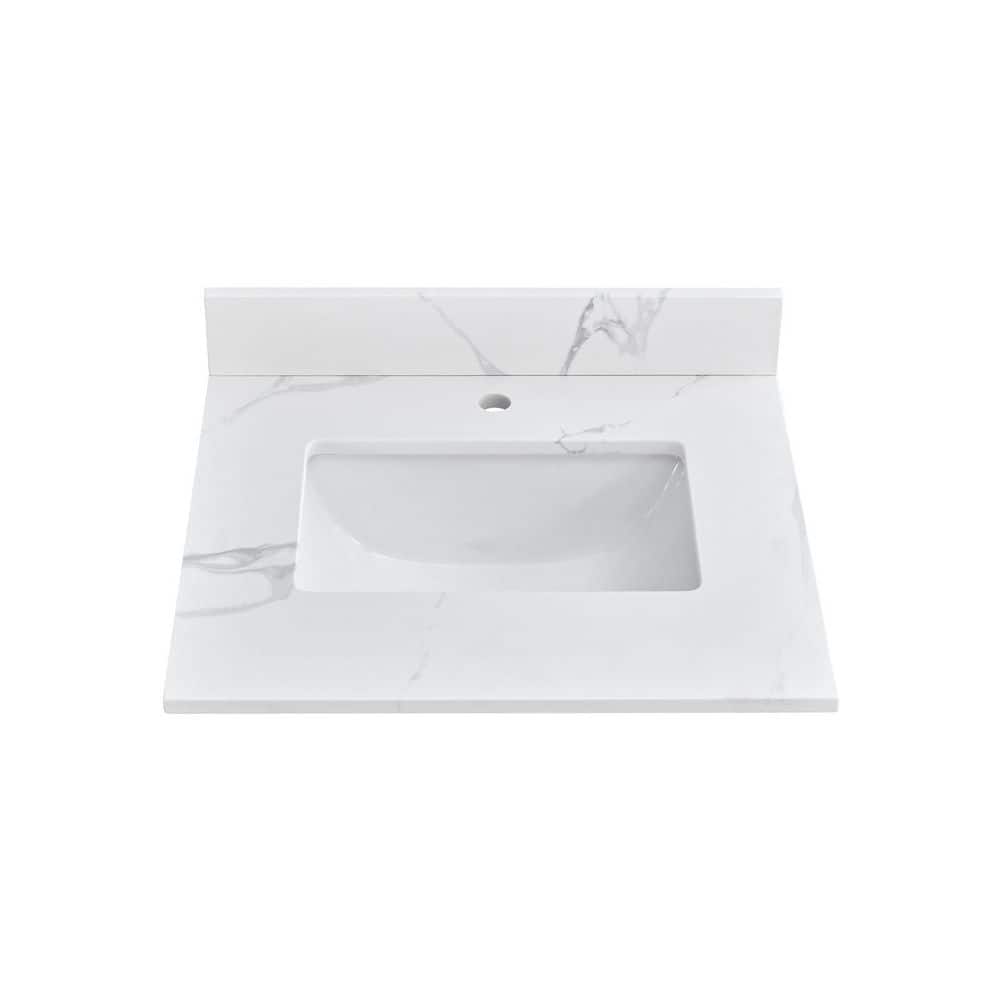 Calacatta Rock 24 in. W x 22 in. D Quartz White Rectangular Single Sink Vanity Top in White price history on PriceWatchPro