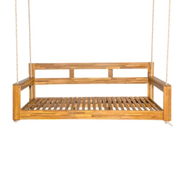Timber Rope Swing Staykiwi Minimalist Natural Wood Patio Porch Swing with 4 Hanging Ropes ...