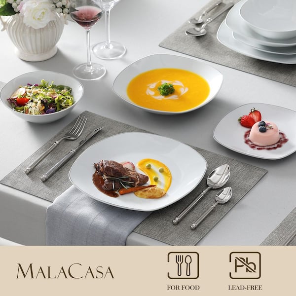MALACASA Elisa Porcelain Dinnerware Set 24-Piece Gray-white Bowls