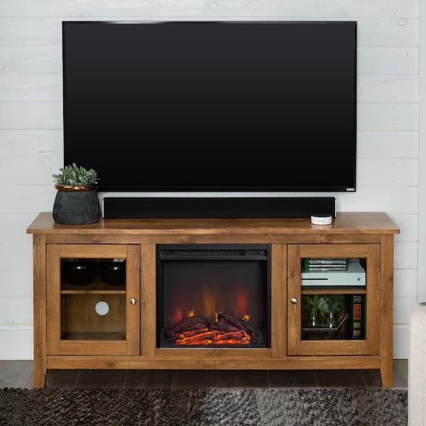 Wood Media Tv Stand Console, Furniture Tv Stand With Fireplace
