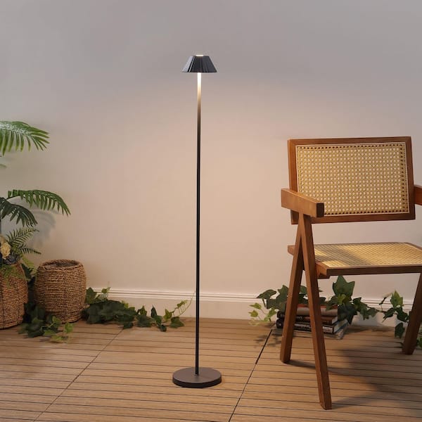 Mallory 1-Light 44 in. Dimmable Integrated LED Grey Indoor/Outdoor Iron Pleated Shade Rechargeable/Cordless Floor Lamp