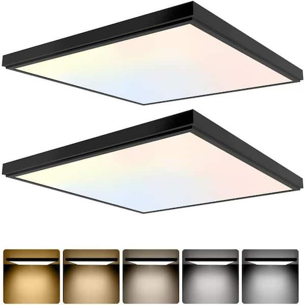2-Pack 2x2' LED Flat Panel 4200 LM, black trim, flush/drop mount. 5 CCT, 3-level dim, 90 CRI