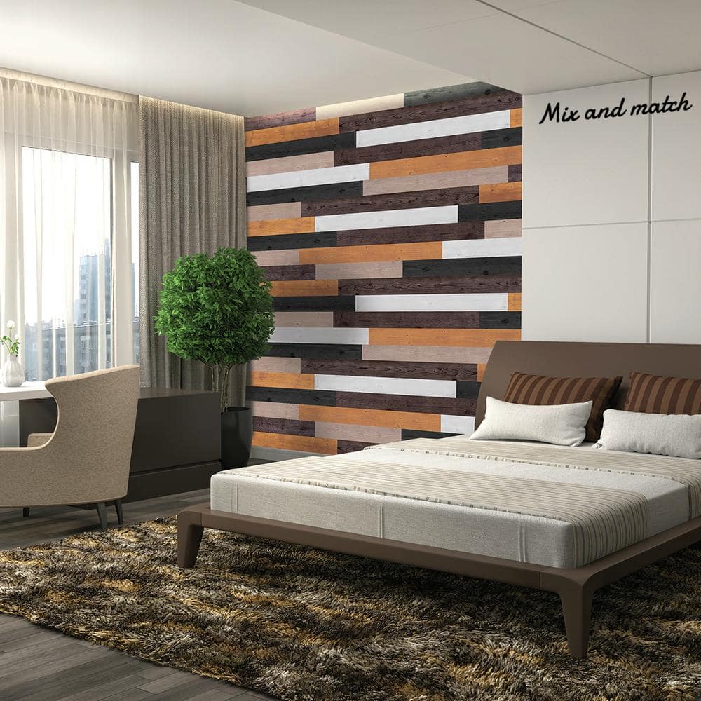 Ebony Rustic Pine Wood Plank Self-Adhesive Set of 10