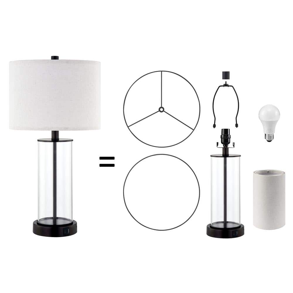 Bronze and Clear Glass Touch Control Table Lamp Set with USB Ports