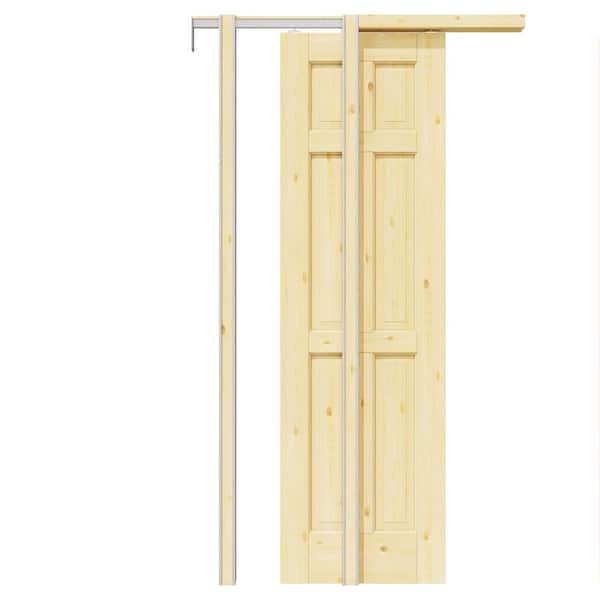 ARK DESIGN 24 in. x 80 in. Paneled Wood 6-Lite Unfinished Door Solid Core Pine Pocket Door Frame and Hardware (Soft Close Incl)