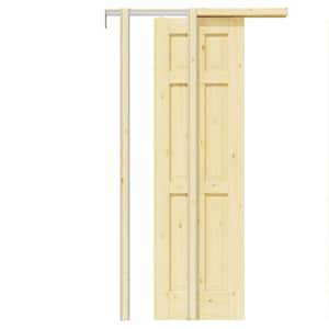 24 in. x 80 in. Paneled 6-Lite Unfinished Wood Pocket Sliding Door with Pocket Door Hardware Kit (Soft Close Included)