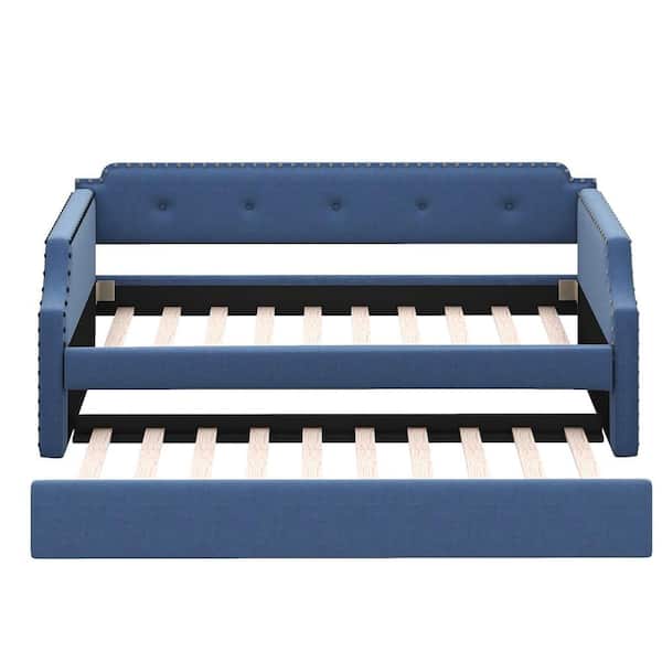 STICKON Blue Twin Upholstered Daybed with Trundle