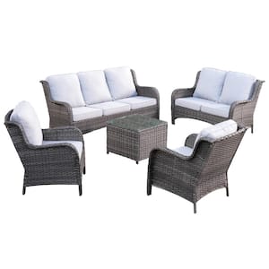 Mona Lisa Gray 5-Piece Wicker Outdoor Patio Conversation Seating Set with Gray Cushions