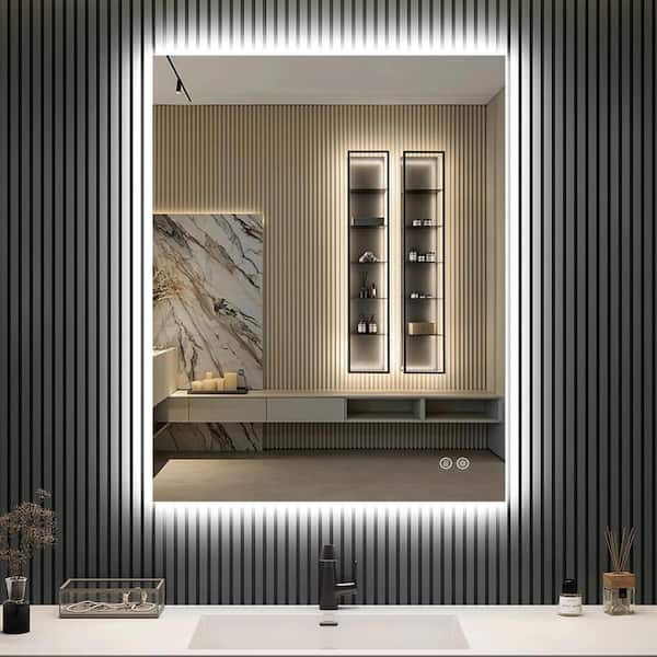 FNEEHY 36 in. W x 36 in. H Large Rectangular Frameless Wall Mount LED Dimmable Bathroom Vanity Mirror Shatterproof Anti-Fog, Silver