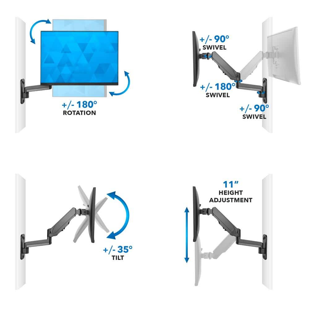 Black Full-Motion Aluminum and Steel Monitor Wall Mount