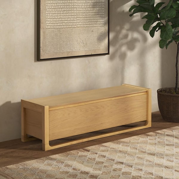 Tyrell 60 in. Natural Entryway Bench with Storage