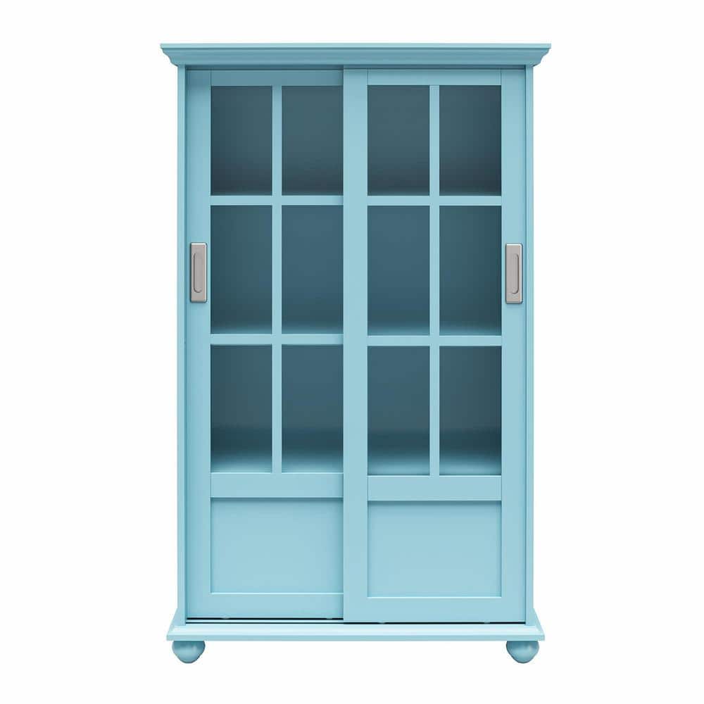 Sona Bookcase Storage Cabinet with Sliding Glass Doors, Pale Blue