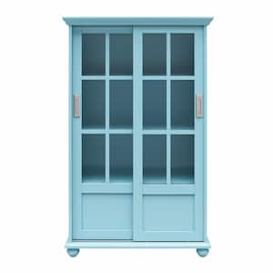 Sona Bookcase Storage Cabinet with Sliding Glass Doors, Pale Blue