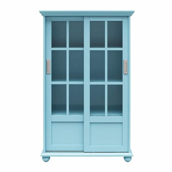 Ameriwood Home Sona Bookcase Storage Cabinet with Sliding Glass Doors, Pale Blue