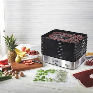 Plus 6-Tray Black and Silver Food Dehydrator with Built-In Timer