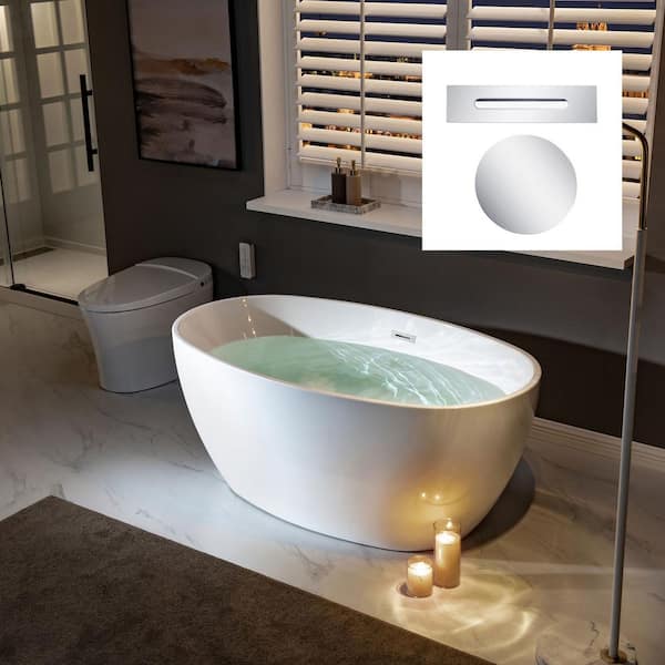WOODBRIDGE Coli 55 in. x 31-3/4 in. Acrylic Flat Bottom Soaking Bathtub with Center Drain in White with Chrome