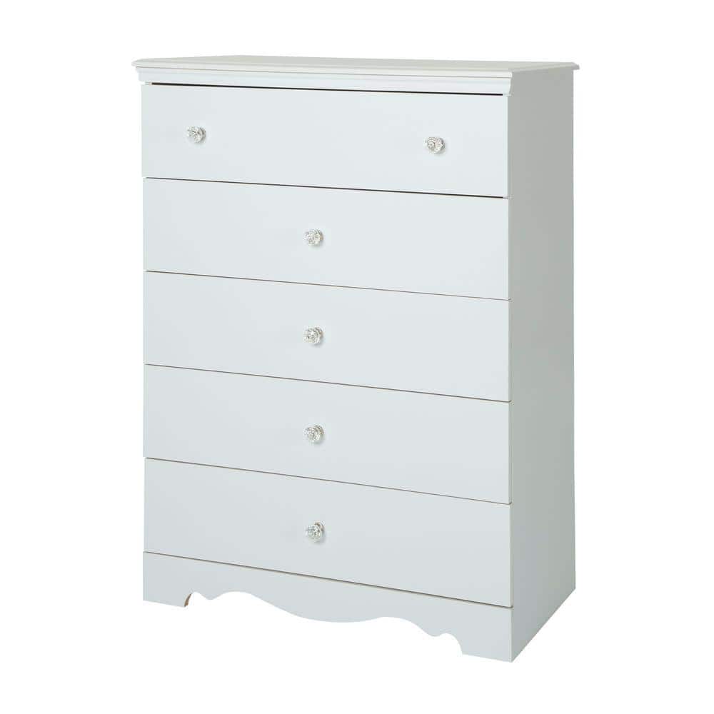 Elegant Crystal Double 5-Drawer Chest in Pure White