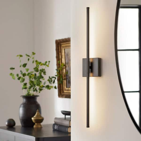 RRTYO Byers 23.6 in. 1-Light Black Linear Wall Sconce 3000K Warm Light LED Bathroom Vanity Light with Rectangular Backplate