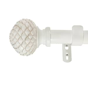 Artichoke 72 in. - 144 in. Single Curtain Rod in Antique White with Finial
