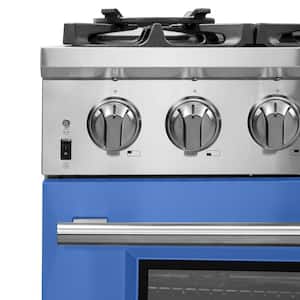 Capriasca 36 in. 5.36 cu. ft. Gas Range with 6 Burners and Electric 240-Volt Oven in. Stainless Steel with Blue Door