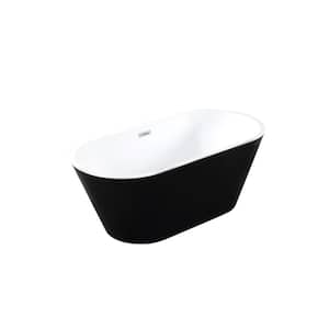 59 in. x 30 in. Soaking Freestanding Bathtub with Center Drain in Black and White Acrylic