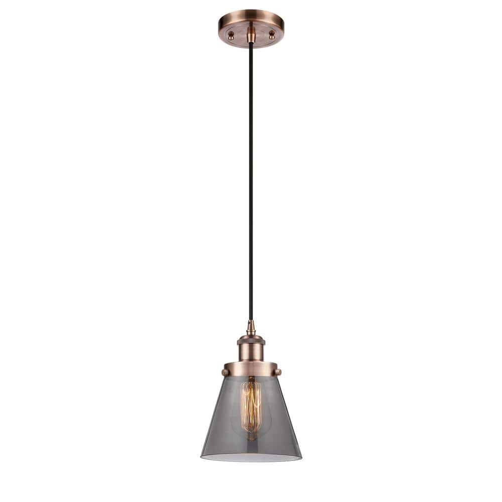 Cone 60-Watt 1-Light Antique Copper Shaded Mini Pendant Light Smoked Glass Shade price history on PriceWatchPro