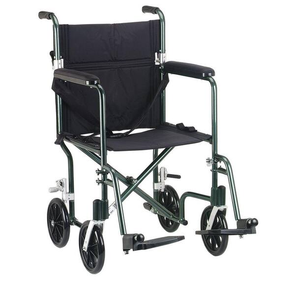Drive 17 in. Flyweight Lightweight Transport Wheelchair with Green Frame and Black Chair