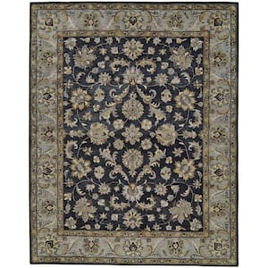 8 x 11 Blue and Gray Floral Area Rug