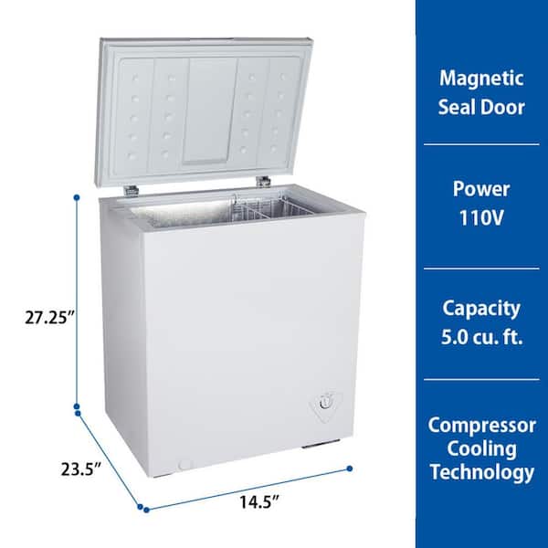 Koolatron Chest Freezer, 3.5 cu ft, Compact Freezer, 99 Litre, White,  Manual Defrost 