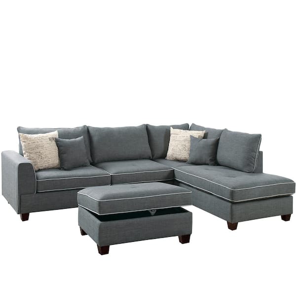 Venetian Worldwide Siena Steel Fabric 6-Seater L-Shaped Sectional Sofa with Ottoman