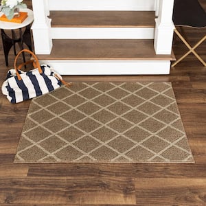 Basics Lewis Diamond Tan 1 ft. 8 in. x 2 ft. 6 in. Transitional Tufted Geometric Lattice Polyester Rectangle Area Rug