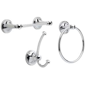 Silverton 3-Piece Bath Hardware Set in Chrome with Towel Ring, Toilet Paper Holder and Towel Hook