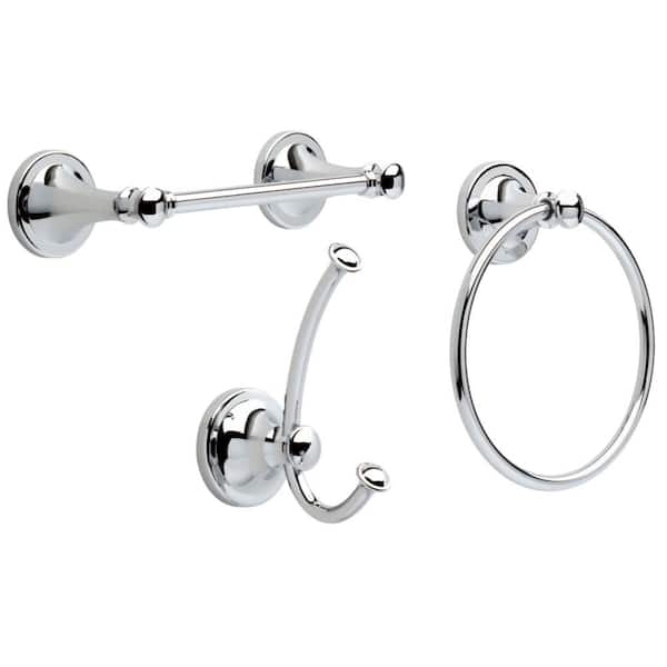 Delta Silverton 3-Piece Bath Hardware Set in Chrome with Towel Ring, Toilet Paper Holder and Towel Hook