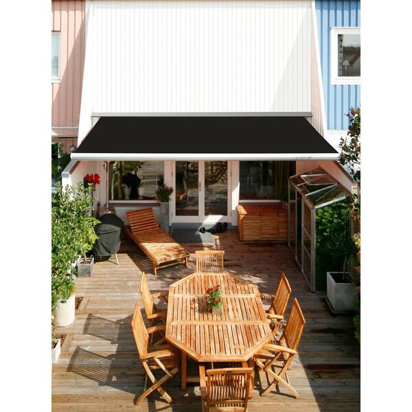Advaning 12 Ft Luxury L Series Semi Cassette Manual Retractable Patio Awning 10 Ft Projection In Black Ma1210 A103h2 The Home Depot