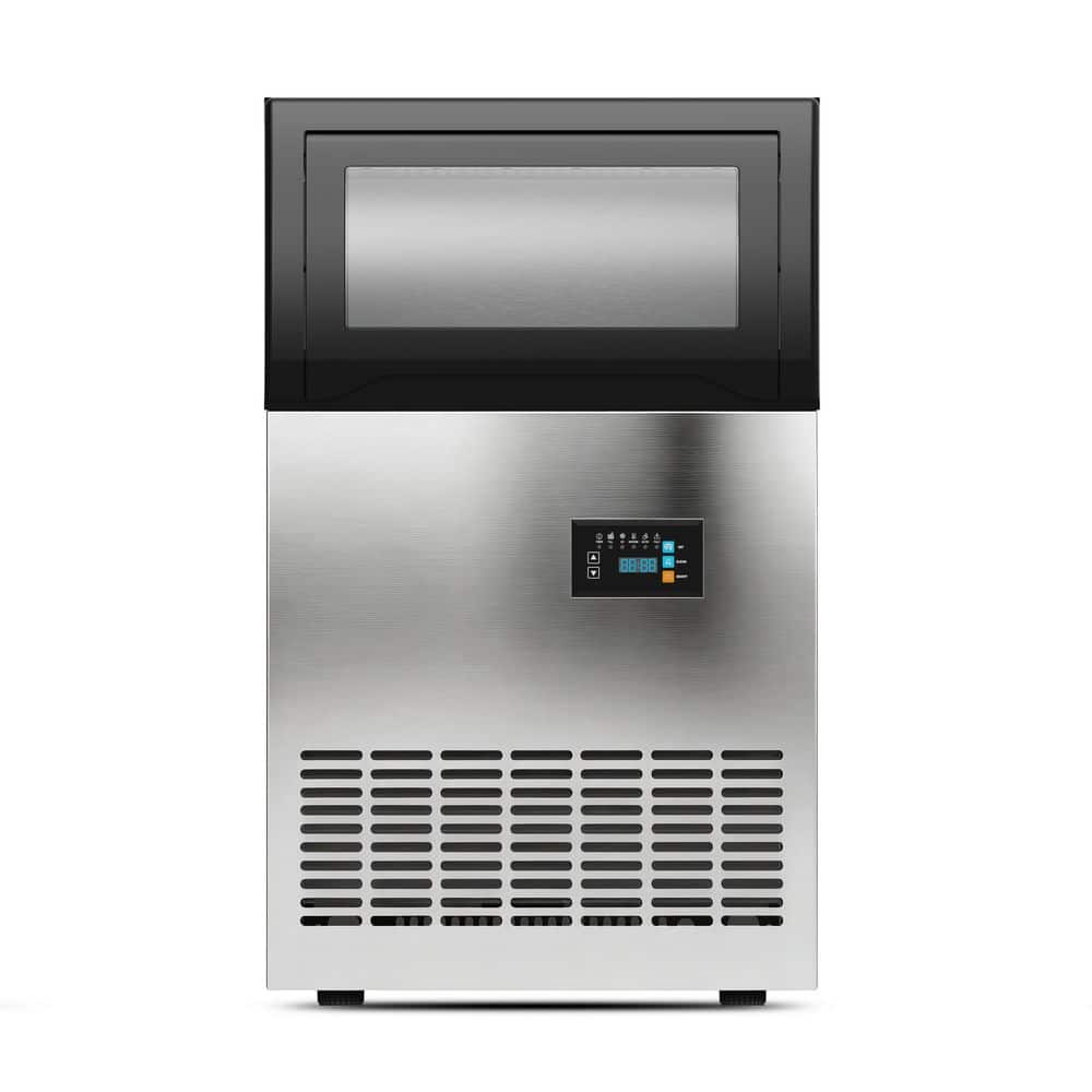 18.98 in.130 lb./24H Commercial Spray Full Size Cubes Freestanding Gourmet Ice Maker,Stainless Steel,30 lbs. Storage Bin