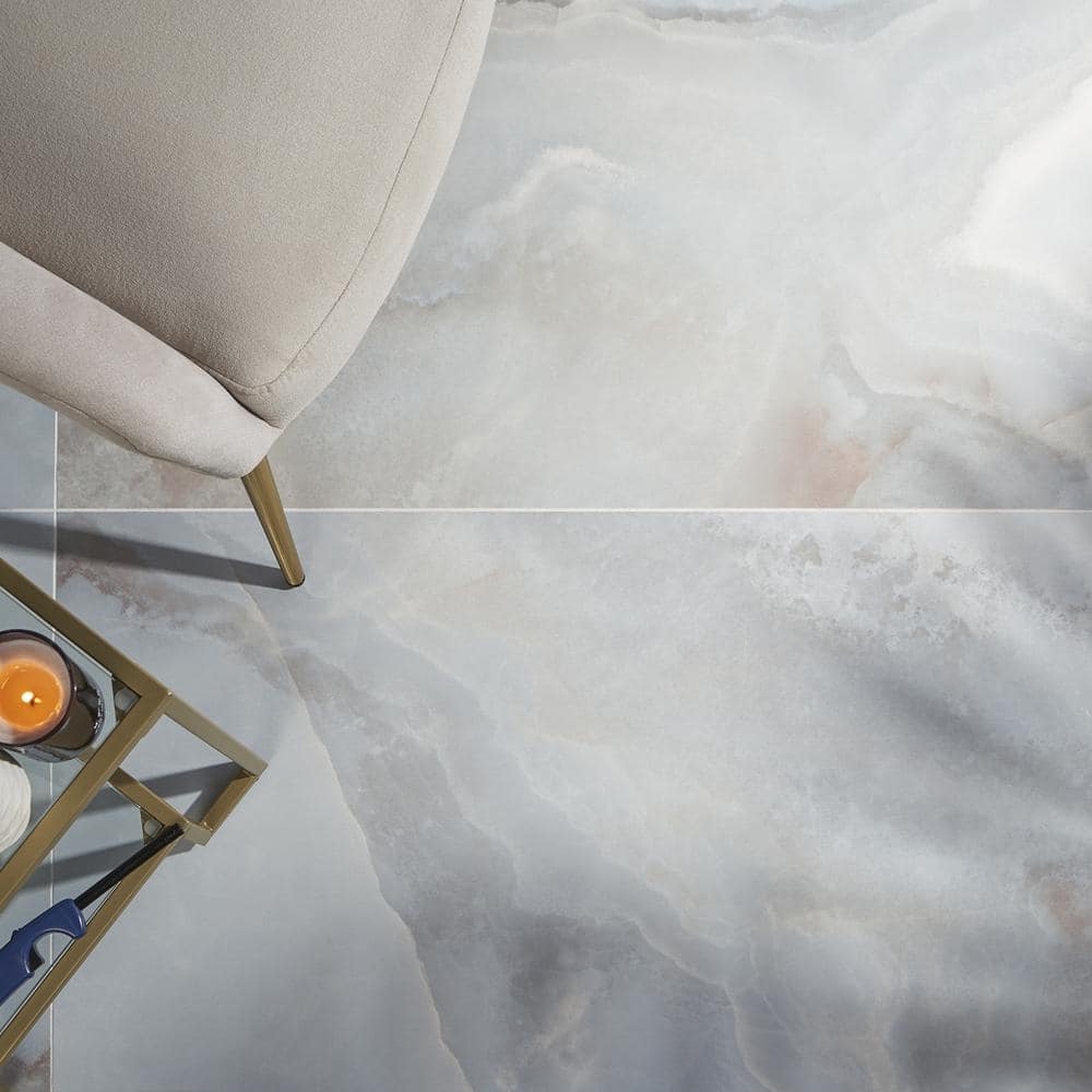 Bijou 24" x 48" Gray Polished Porcelain Marble Look Tile