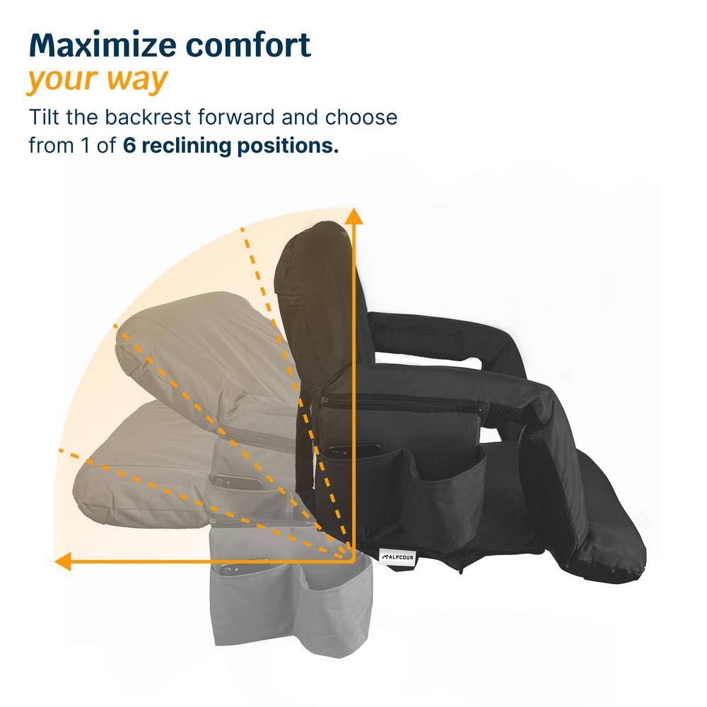 Alpcour 21" Black Waterproof Reclining Stadium Seat with Armrests