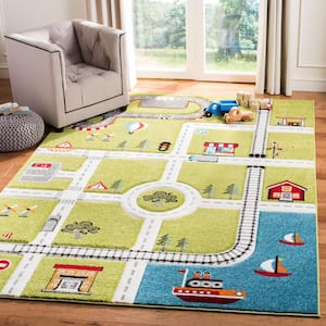 Carousel Kids Green/Ivory 7 ft. x 9 ft. Geometric Area Rug