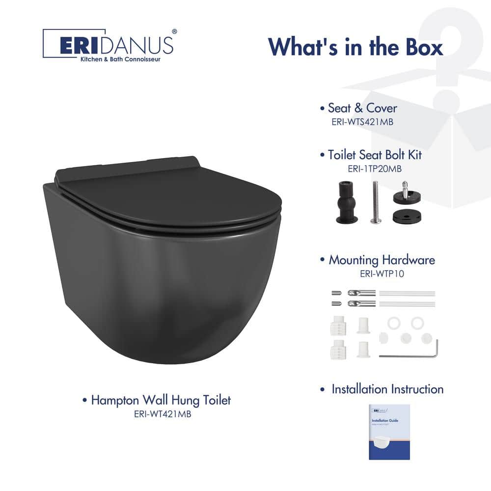 Hampton Matte Black Elongated Wall Mounted Dual Flush Toilet