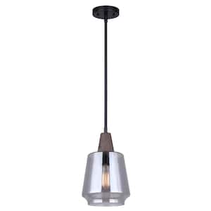 Dante 60-Watt 1 Light Matte Black and Faux Wood Unique and Elegant Pendant Light with Clear Glass Shade