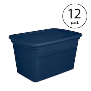 Classic Lidded Stackable 30 Gal Storage Tote Container, Blue, 12 Pack