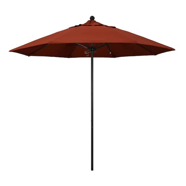 California Umbrella 9 ft. Black Aluminum Commercial Market Patio Umbrella with Fiberglass Ribs and Push Lift in Terracotta Sunbrella