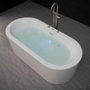 Andria 67 in. Acrylic Freestanding Flat Bottom Whirlpool and Air Bathtub with Drain and Overflow Included in White