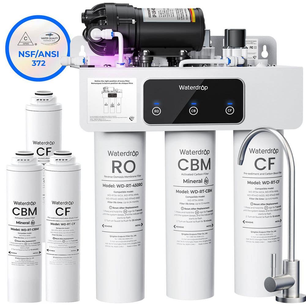 WD-T3-M Remineralization Undersink RO System NSF/ANSI 372 Certified 9-Stage 450G Extra 1-Year Combo Filter 2-CF, 1-CBM