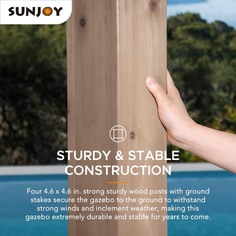 Sunjoy 13 x 15 ft Cedar Wood Gazebo with Dark Brown Steel Roof