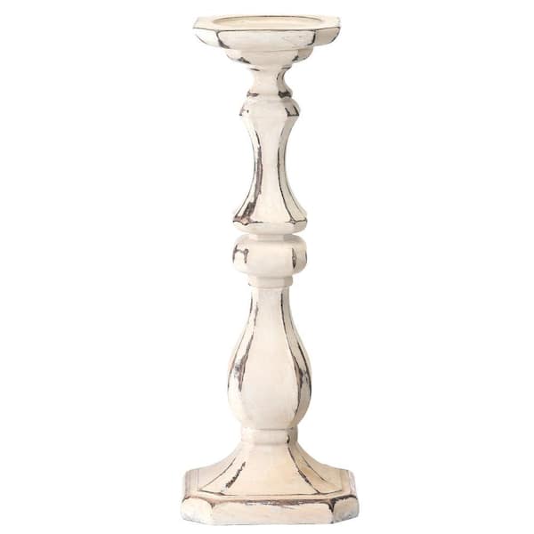 14 in. Beige Resin Distress Square Candlestick