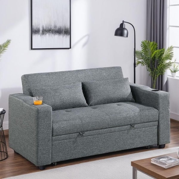 104.1 in. Gray Polyester Full Size Sofa Bed